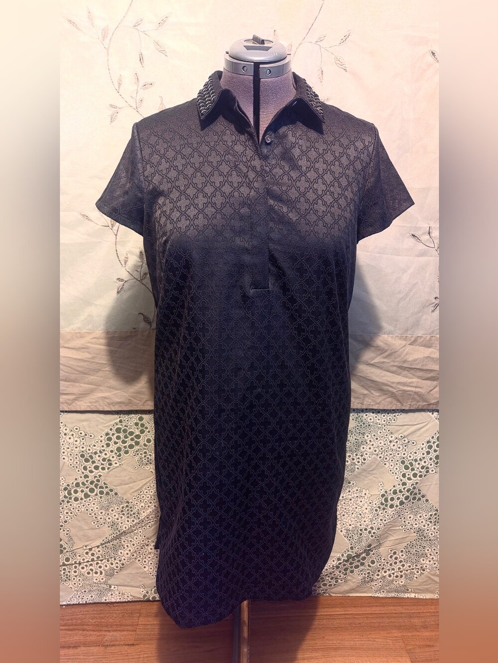 Luxe Ann Taylor Size 14 Black Short Sleeve Mini "Shirt" Dress